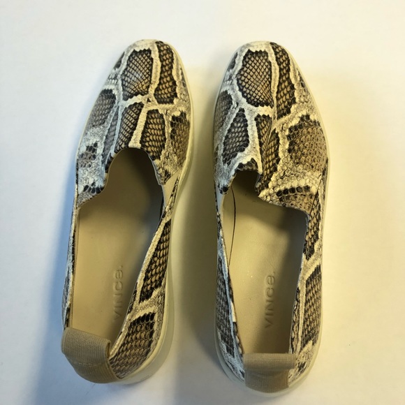Vince Saxon Gray Snakeskin Print Leather Platform Sneakers - Picture 2 of 5